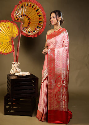 Pink Banarasi Silk Saree With Blouse Piece
