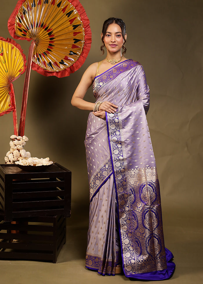 Purple Banarasi Silk Saree With Blouse Piece