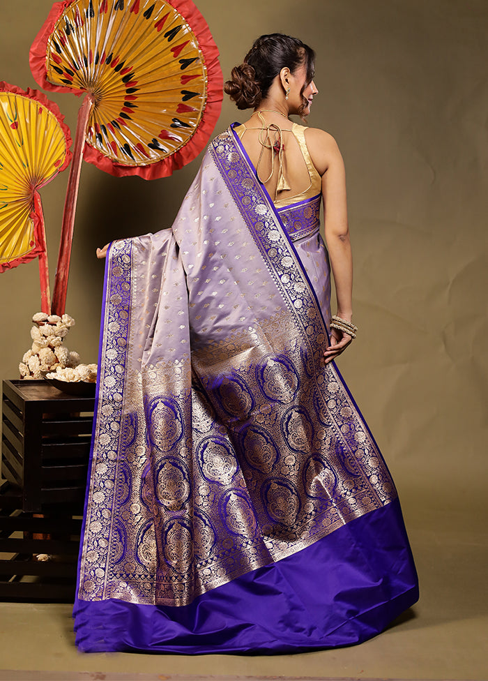 Purple Banarasi Silk Saree With Blouse Piece
