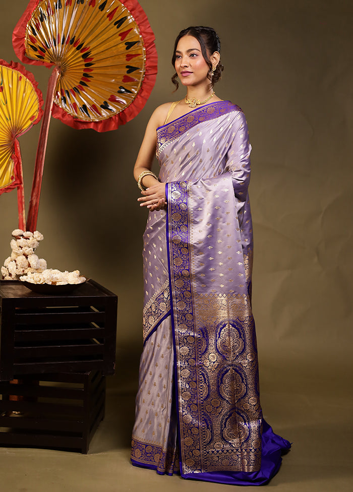 Purple Banarasi Silk Saree With Blouse Piece