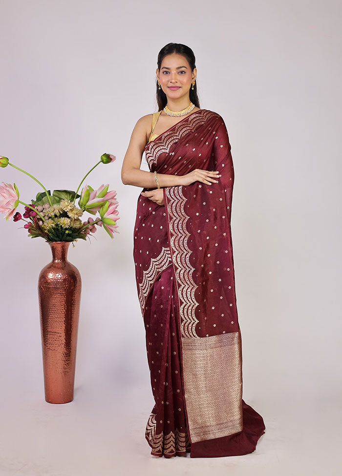 Maroon Dupion Silk Saree With Blouse Piece