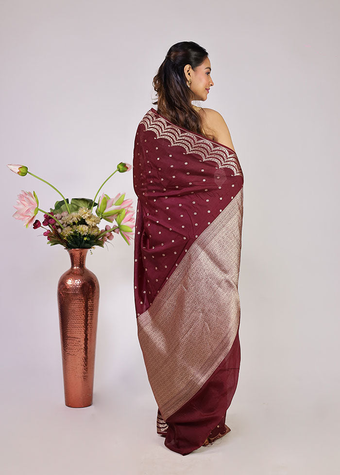 Maroon Dupion Silk Saree With Blouse Piece