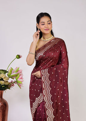 Maroon Dupion Silk Saree With Blouse Piece
