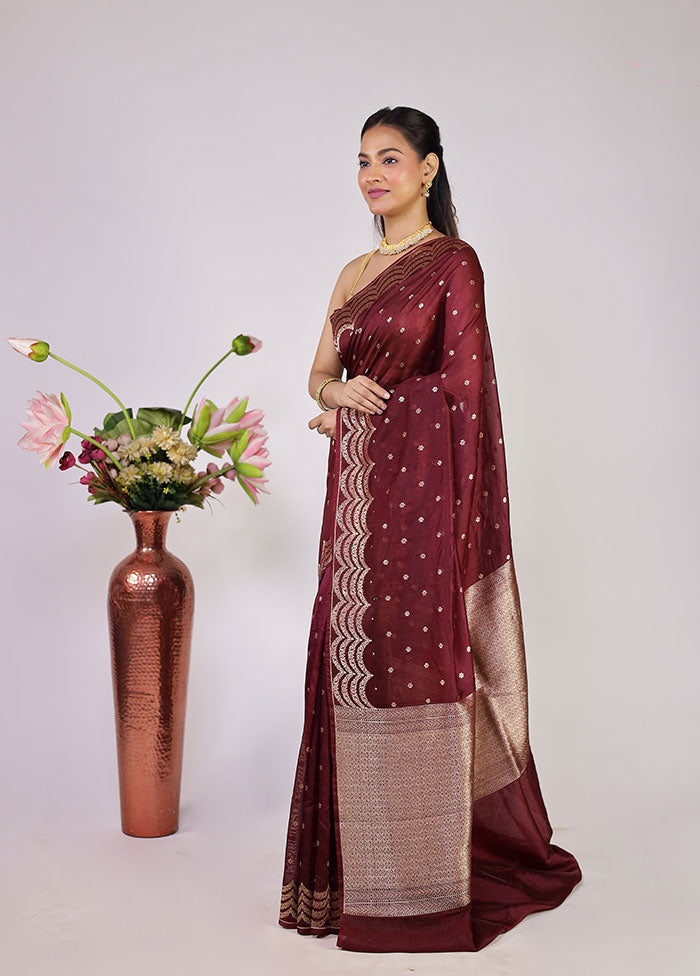 Maroon Dupion Silk Saree With Blouse Piece