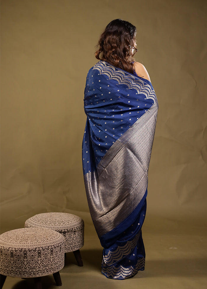 Blue Dupion Silk Saree With Blouse Piece