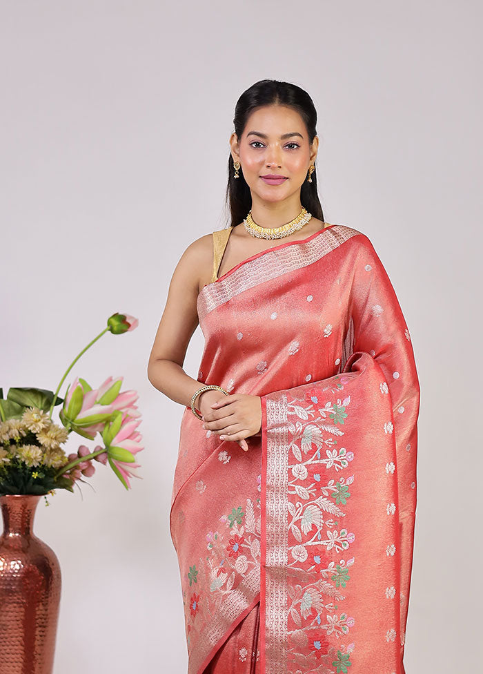 Rust Tissue Silk Saree With Blouse Piece