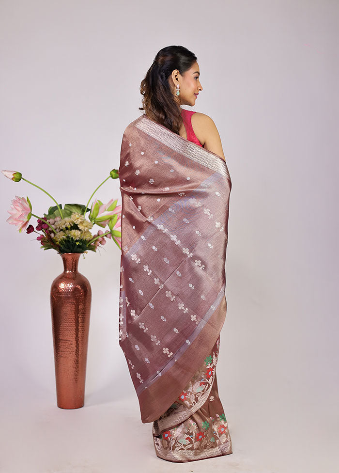 Twilight Twin Duo – Pink Dupion Silk & Grey Tissue Silk Sarees