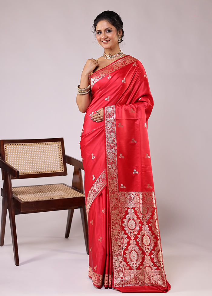 Red Banarasi Silk Saree With Blouse Piece