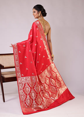 Red Banarasi Silk Saree With Blouse Piece