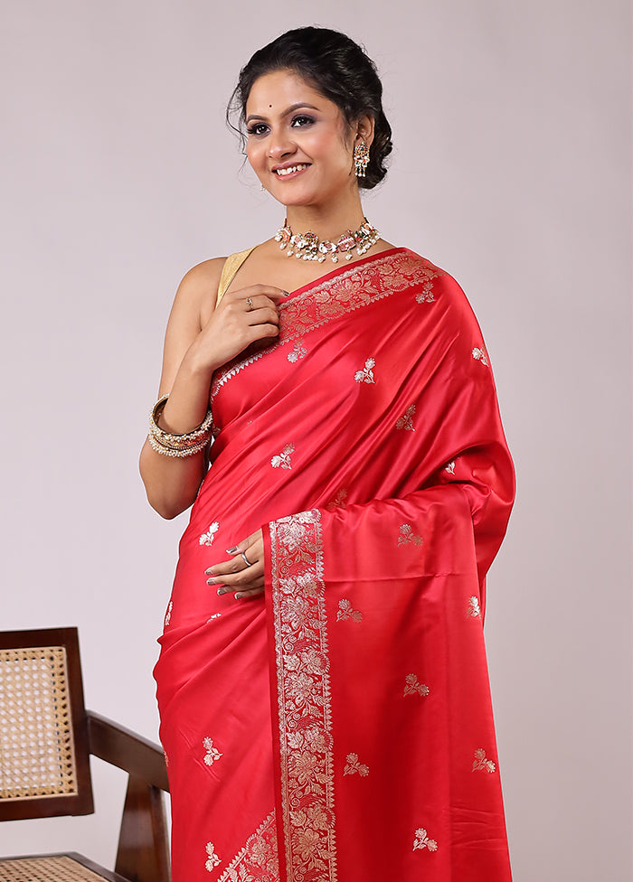 Red Banarasi Silk Saree With Blouse Piece