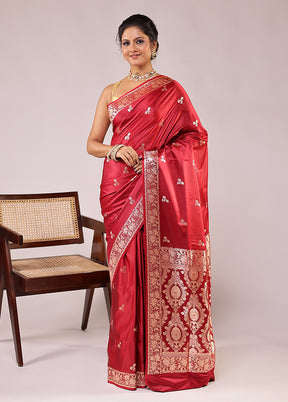 Red Banarasi Silk Saree With Blouse Piece