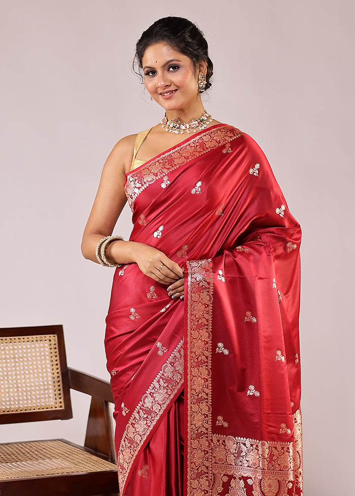 Red Banarasi Silk Saree With Blouse Piece