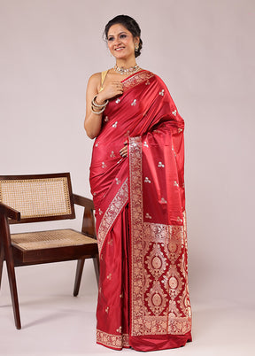 Red Banarasi Silk Saree With Blouse Piece