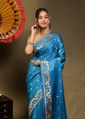 Blue Banarasi Silk Saree With Blouse Piece