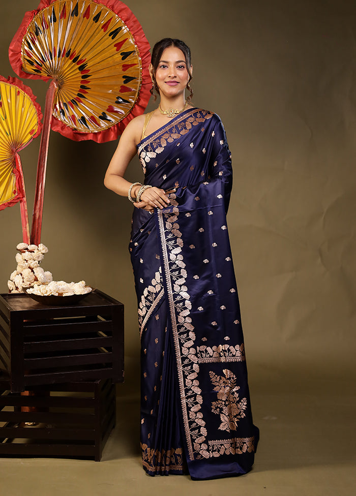 Blue Banarasi Silk Saree With Blouse Piece