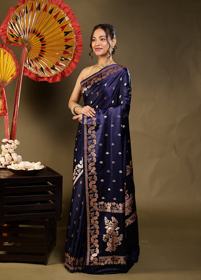 Blue Banarasi Silk Saree With Blouse Piece