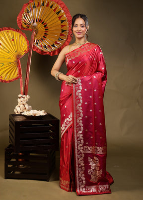 Pink Banarasi Silk Saree With Blouse Piece