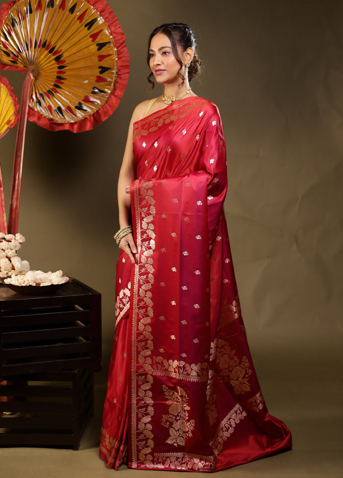 Pink Banarasi Silk Saree With Blouse Piece