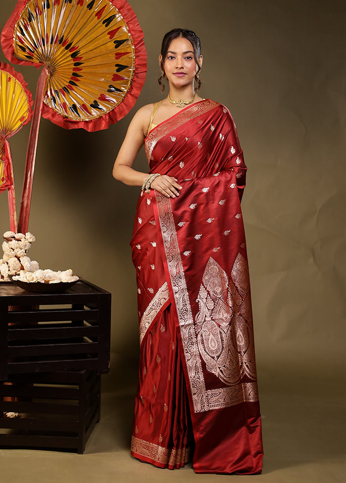 Maroon Banarasi Silk Saree With Blouse Piece