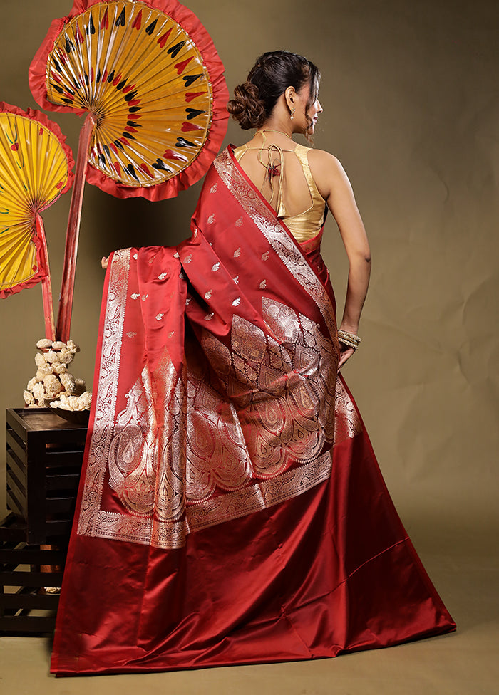 Maroon Banarasi Silk Saree With Blouse Piece