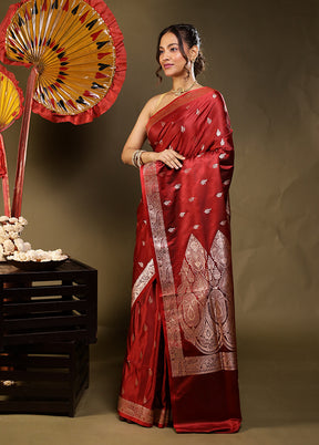 Maroon Banarasi Silk Saree With Blouse Piece