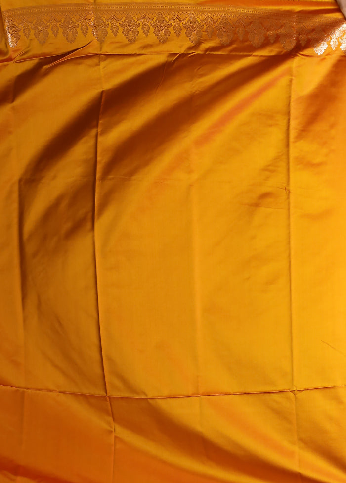 Orange Banarasi Silk Saree With Blouse Piece