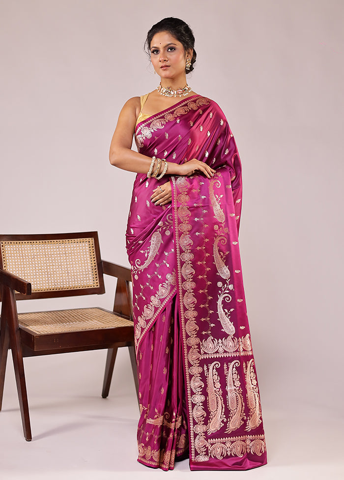 Purple Banarasi Silk Saree With Blouse Piece
