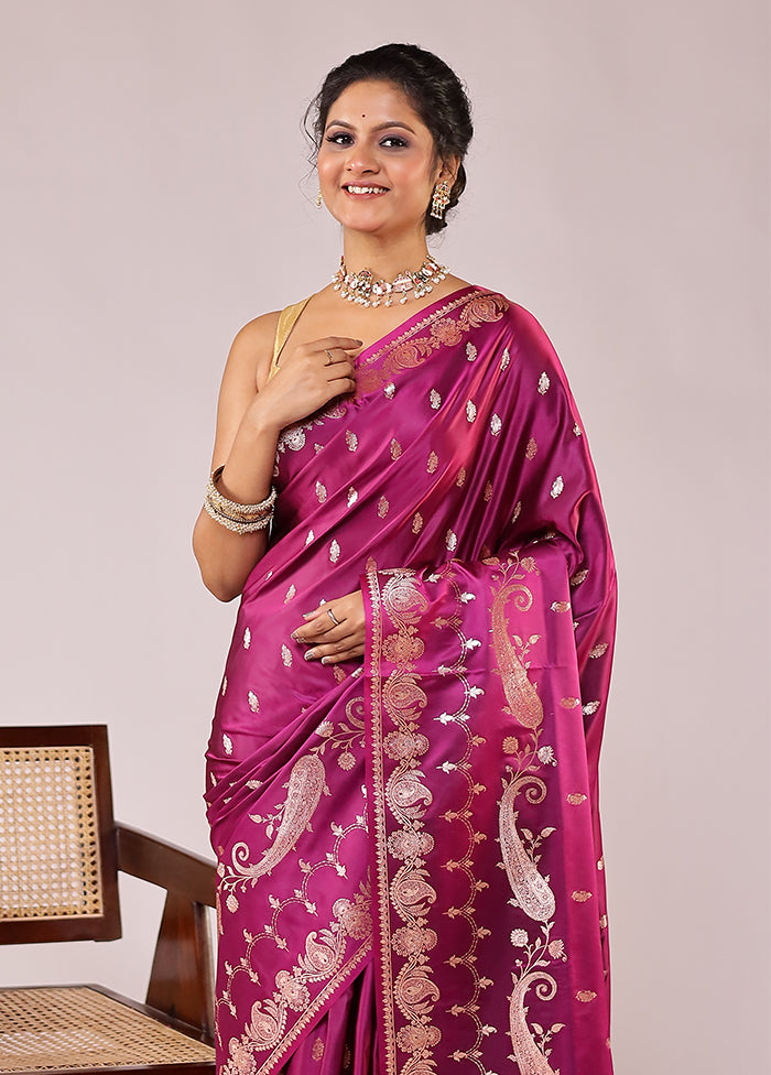 Purple Banarasi Silk Saree With Blouse Piece