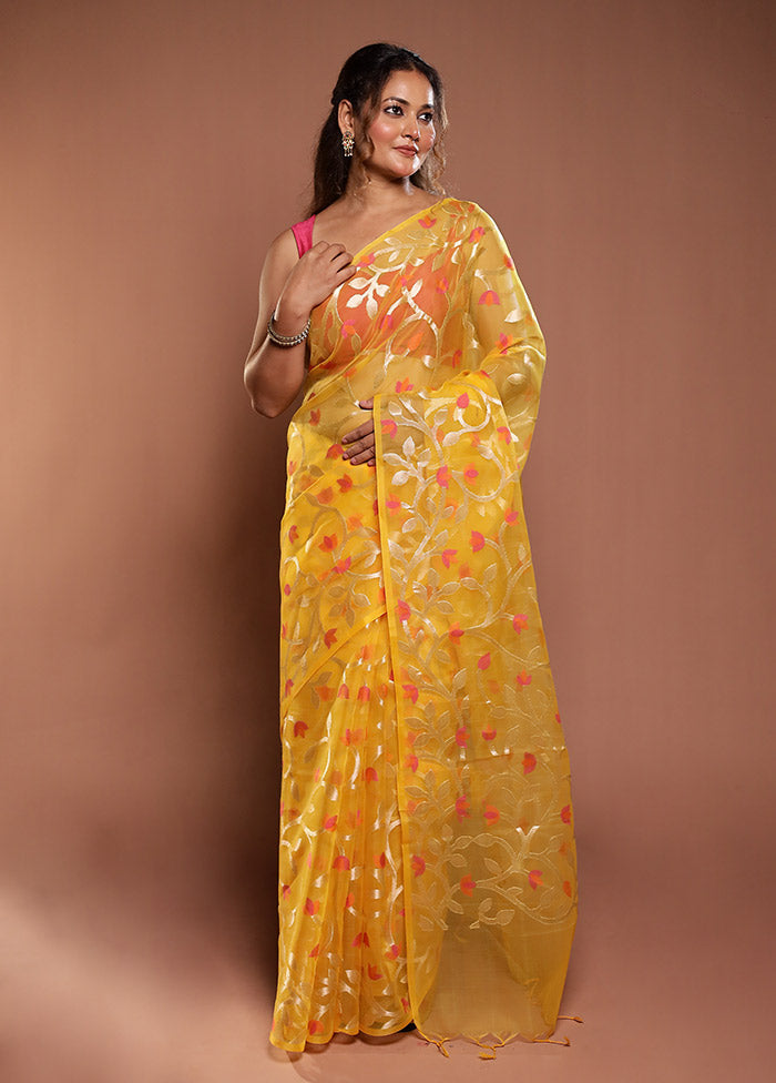 Yellow Organza Saree With Blouse Piece
