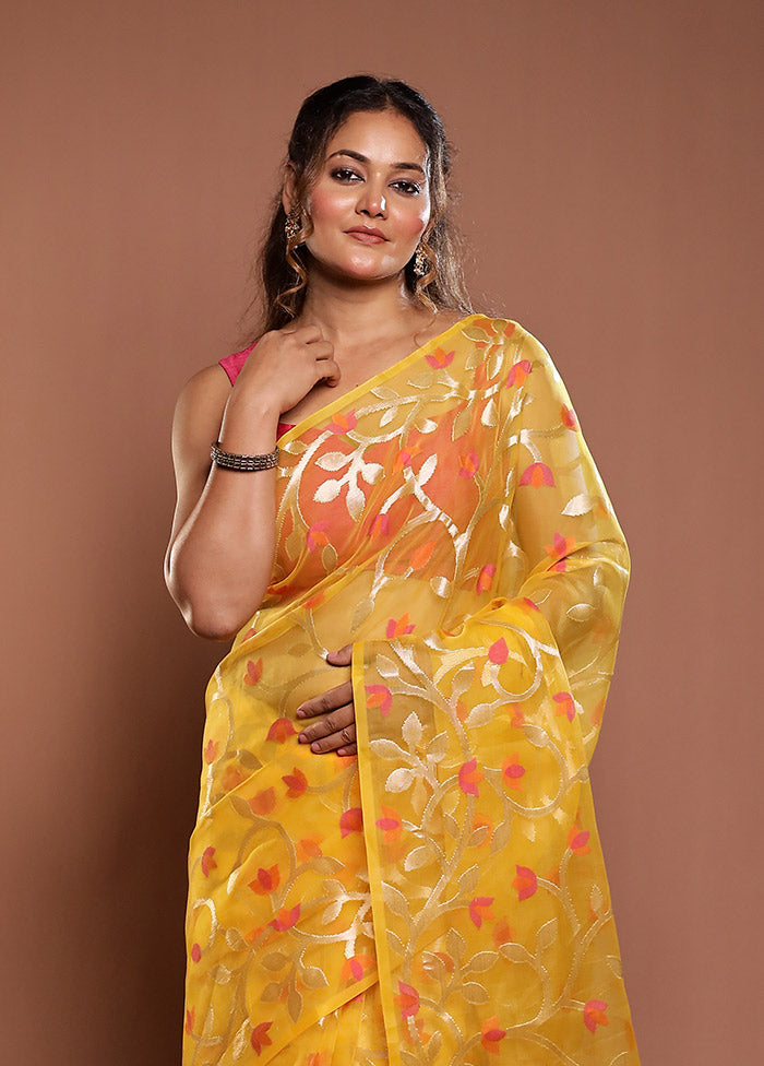Yellow Organza Saree With Blouse Piece