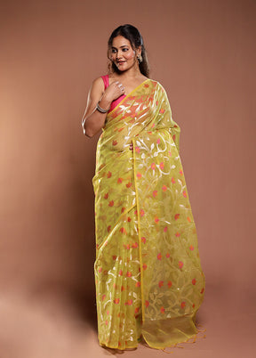 Green Organza Saree With Blouse Piece