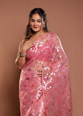 Pink Organza Saree With Blouse Piece