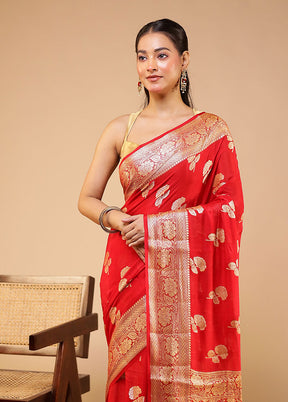 Red Handloom Pure Georgette Saree With Blouse Piece