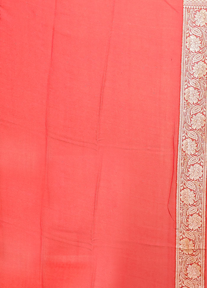 Red Handloom Pure Georgette Saree With Blouse Piece