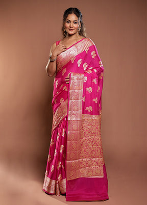 Pink Handloom Pure Georgette Saree With Blouse Piece