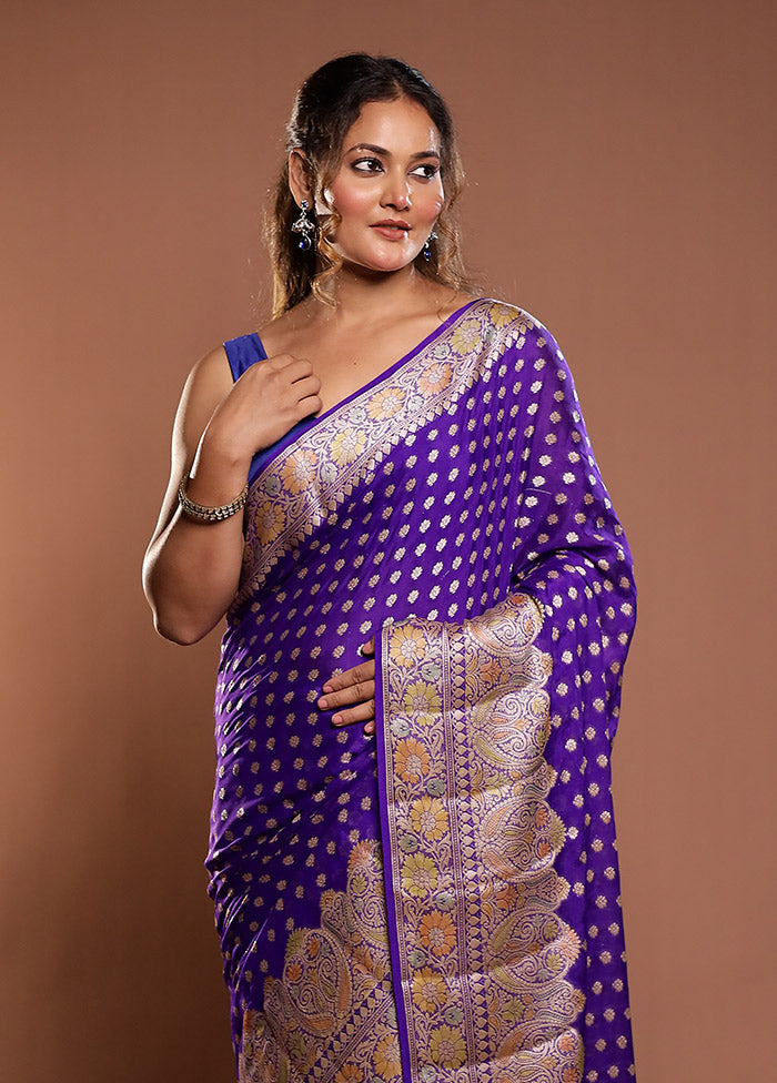Blue Handloom Pure Georgette Saree With Blouse Piece