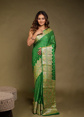 Green Handloom Pure Georgette Saree With Blouse Piece