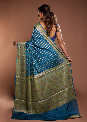 Blue Handloom Pure Georgette Saree With Blouse Piece