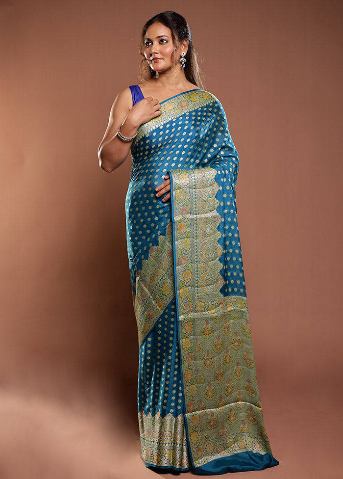 Blue Handloom Pure Georgette Saree With Blouse Piece