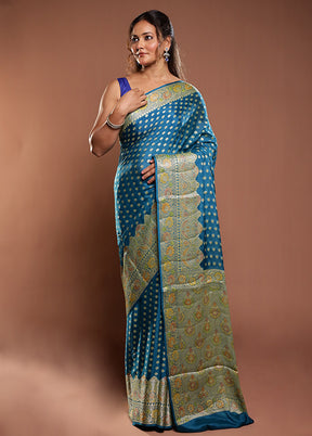 Blue Handloom Pure Georgette Saree With Blouse Piece