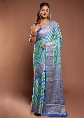Blue Handloom Pure Georgette Saree With Blouse Piece