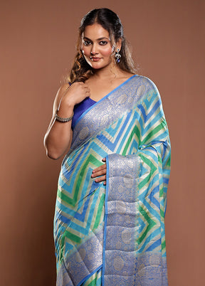 Blue Handloom Pure Georgette Saree With Blouse Piece