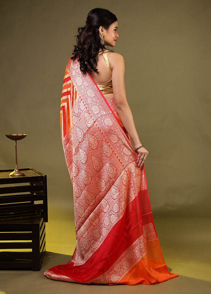 Orange Handloom Pure Georgette Saree With Blouse Piece