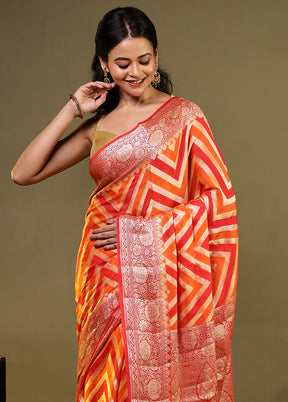 Orange Handloom Pure Georgette Saree With Blouse Piece