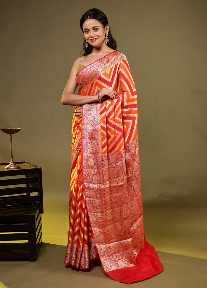Orange Handloom Pure Georgette Saree With Blouse Piece