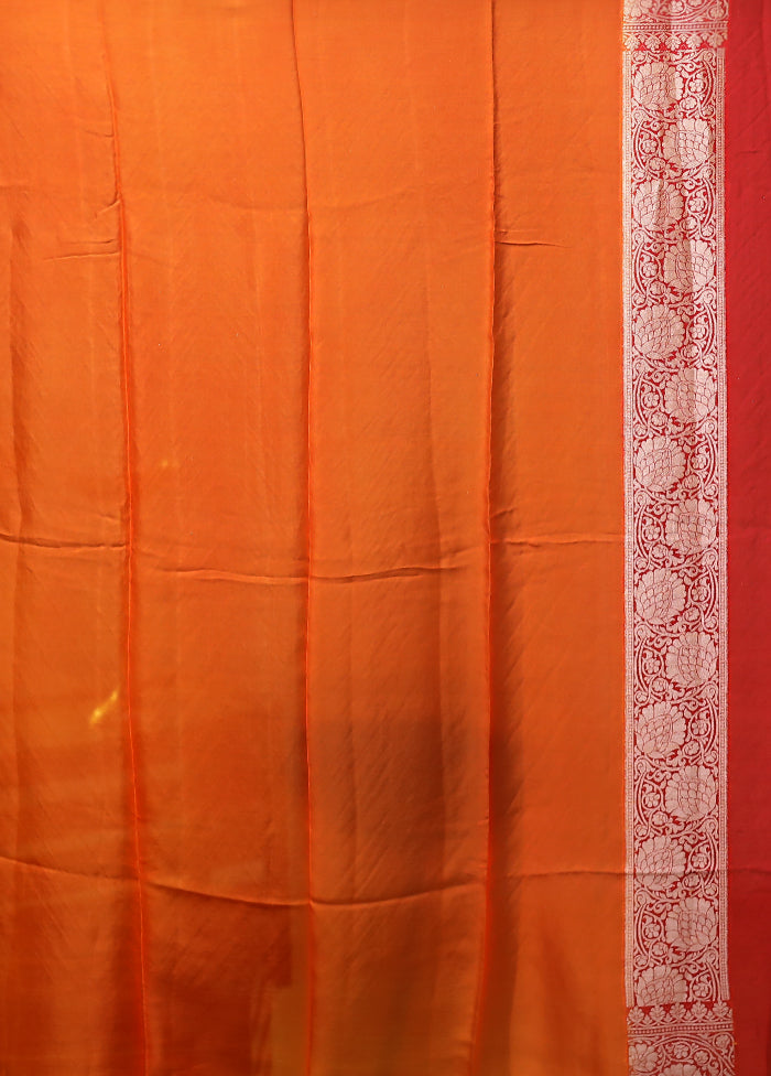 Orange Handloom Pure Georgette Saree With Blouse Piece