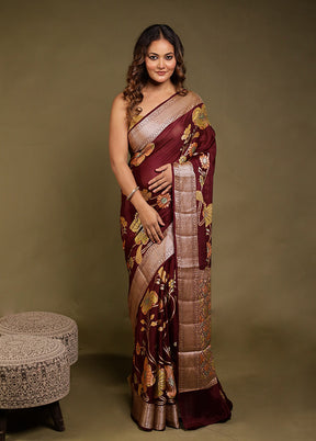 Brown Handloom Pure Georgette Saree With Blouse Piece