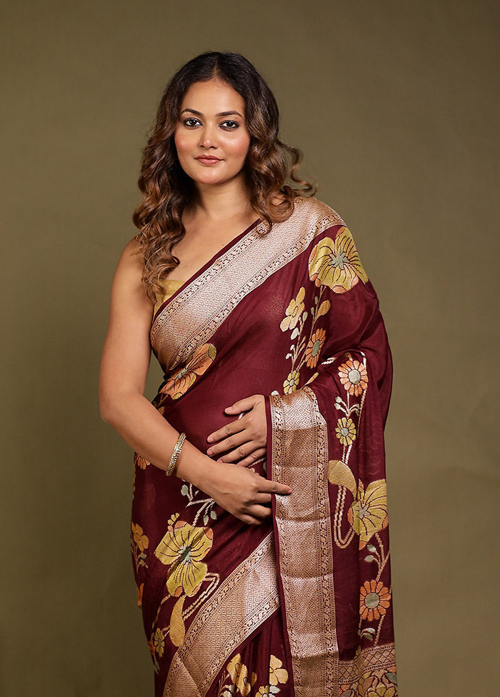 Brown Handloom Pure Georgette Saree With Blouse Piece