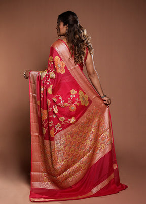 Pink Handloom Pure Georgette Saree With Blouse Piece