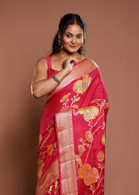 Pink Handloom Pure Georgette Saree With Blouse Piece